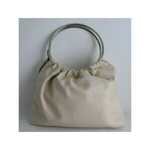 Little Liffner Women's Ivory Leather Double Flat Strap Handbag Purse